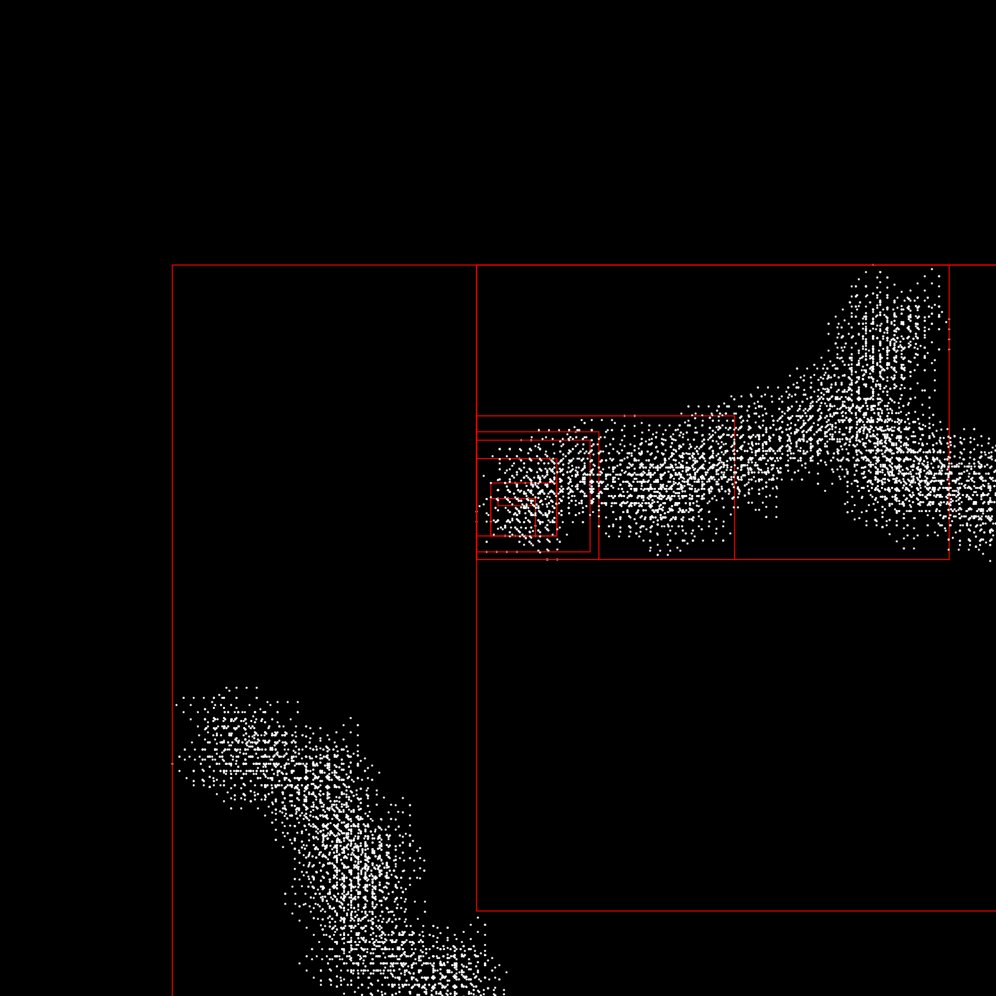 A complex scramble of white dots on a black screen.